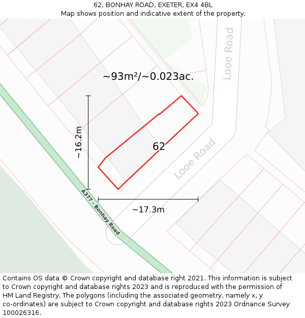 62, BONHAY ROAD, EXETER, EX4 4BL: Plot and title map