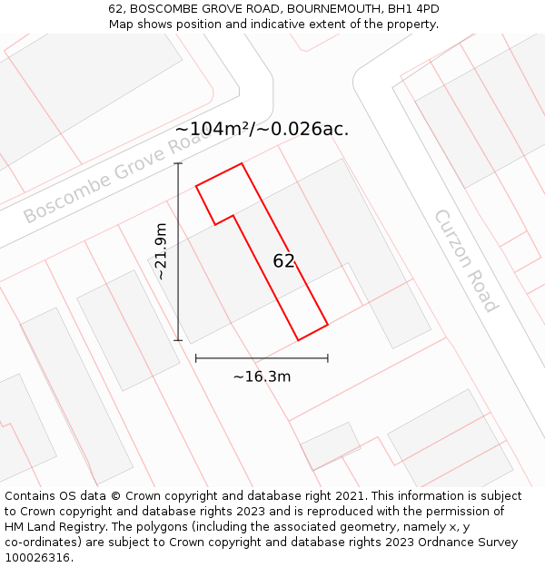 62, BOSCOMBE GROVE ROAD, BOURNEMOUTH, BH1 4PD: Plot and title map