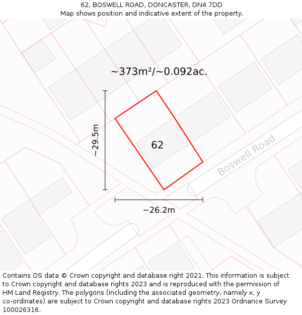 62, BOSWELL ROAD, DONCASTER, DN4 7DD: Plot and title map