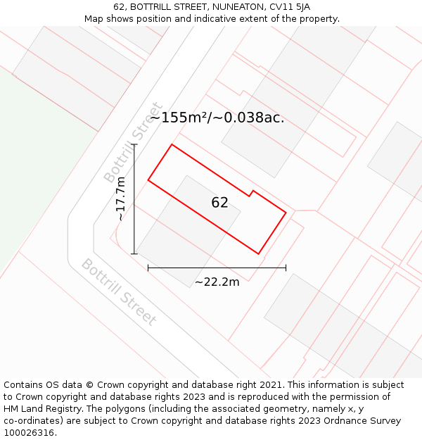 62, BOTTRILL STREET, NUNEATON, CV11 5JA: Plot and title map