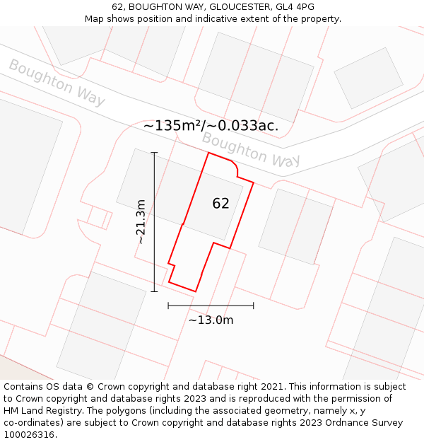 62, BOUGHTON WAY, GLOUCESTER, GL4 4PG: Plot and title map