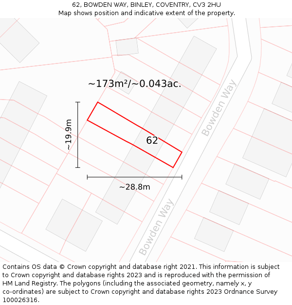 62, BOWDEN WAY, BINLEY, COVENTRY, CV3 2HU: Plot and title map