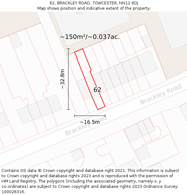 62, BRACKLEY ROAD, TOWCESTER, NN12 6DJ: Plot and title map