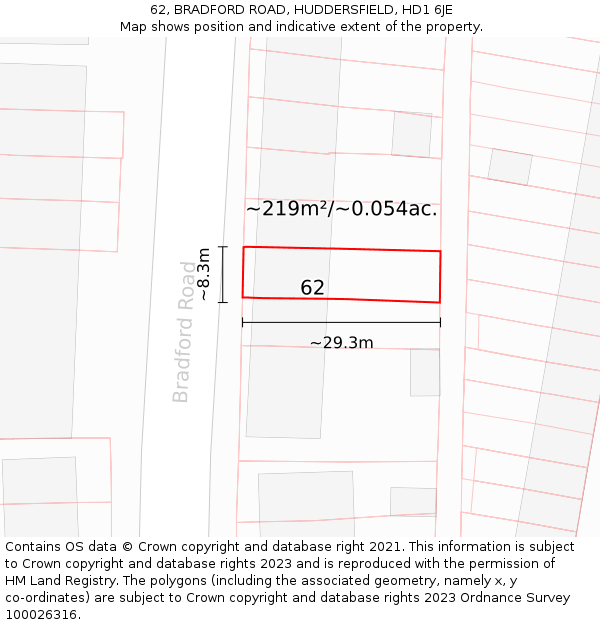 62, BRADFORD ROAD, HUDDERSFIELD, HD1 6JE: Plot and title map