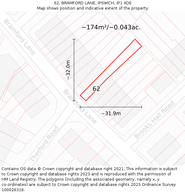 62, BRAMFORD LANE, IPSWICH, IP1 4DE: Plot and title map