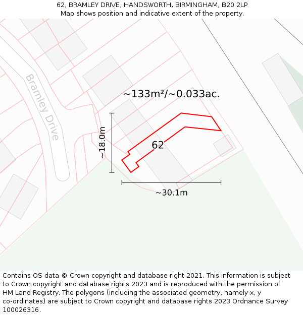 62, BRAMLEY DRIVE, HANDSWORTH, BIRMINGHAM, B20 2LP: Plot and title map