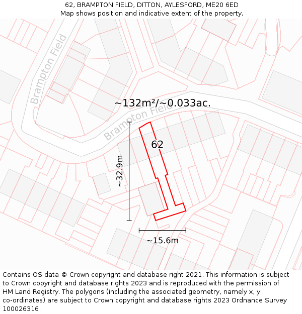 62, BRAMPTON FIELD, DITTON, AYLESFORD, ME20 6ED: Plot and title map