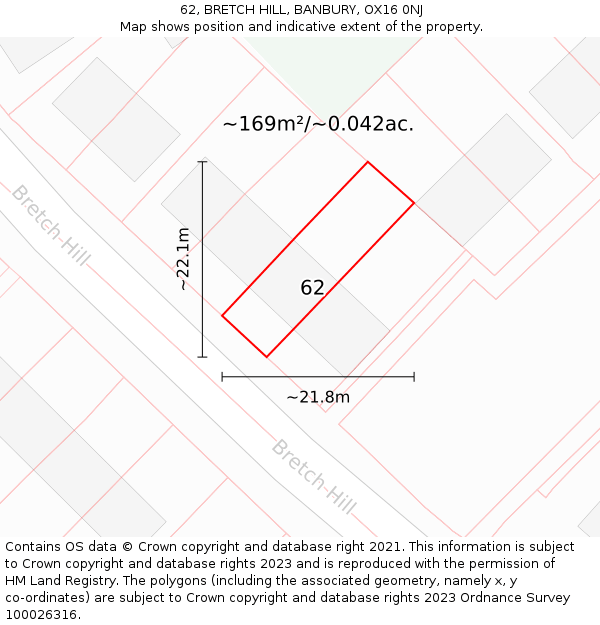 62, BRETCH HILL, BANBURY, OX16 0NJ: Plot and title map