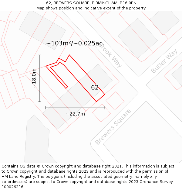 62, BREWERS SQUARE, BIRMINGHAM, B16 0PN: Plot and title map