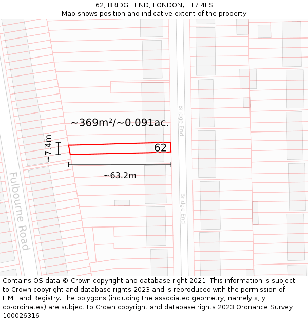 62, BRIDGE END, LONDON, E17 4ES: Plot and title map