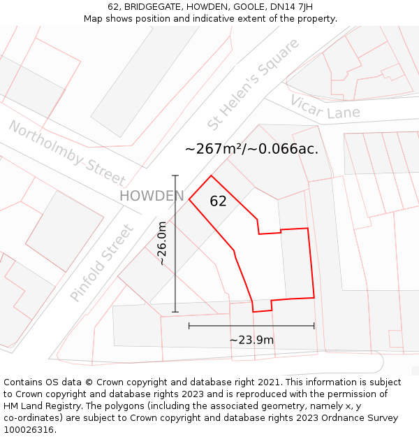 62, BRIDGEGATE, HOWDEN, GOOLE, DN14 7JH: Plot and title map