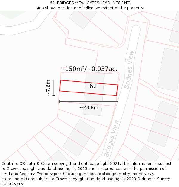62, BRIDGES VIEW, GATESHEAD, NE8 1NZ: Plot and title map