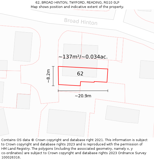 62, BROAD HINTON, TWYFORD, READING, RG10 0LP: Plot and title map