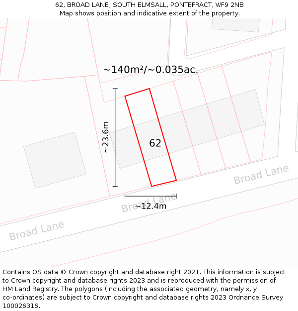 62, BROAD LANE, SOUTH ELMSALL, PONTEFRACT, WF9 2NB: Plot and title map