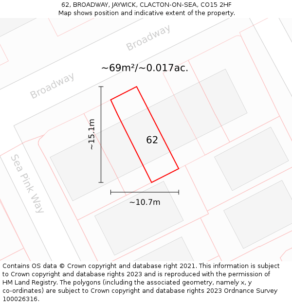 62, BROADWAY, JAYWICK, CLACTON-ON-SEA, CO15 2HF: Plot and title map