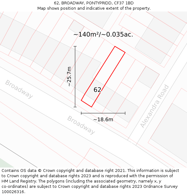 62, BROADWAY, PONTYPRIDD, CF37 1BD: Plot and title map