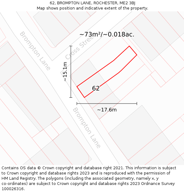 62, BROMPTON LANE, ROCHESTER, ME2 3BJ: Plot and title map