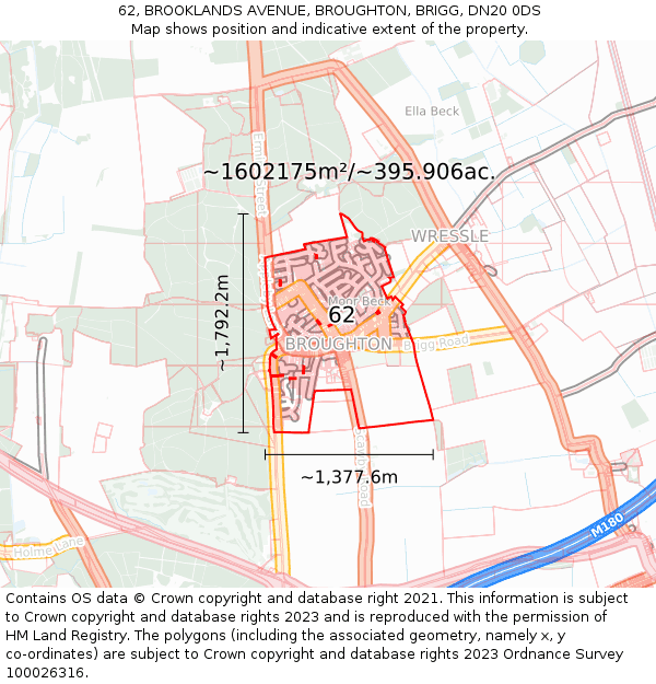 62, BROOKLANDS AVENUE, BROUGHTON, BRIGG, DN20 0DS: Plot and title map