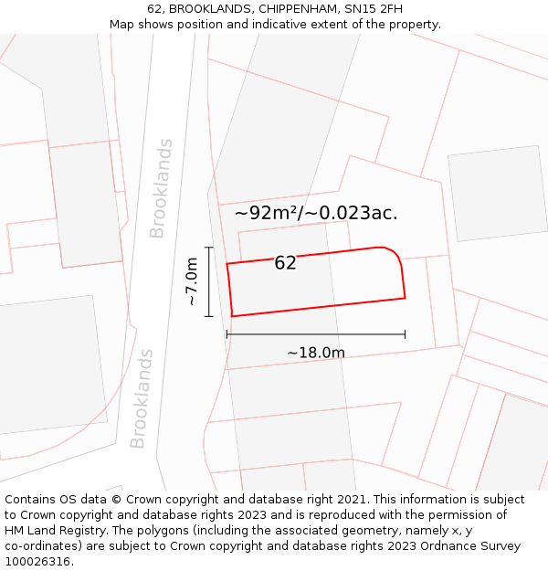 62, BROOKLANDS, CHIPPENHAM, SN15 2FH: Plot and title map