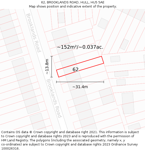 62, BROOKLANDS ROAD, HULL, HU5 5AE: Plot and title map
