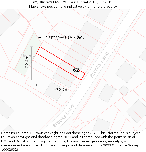62, BROOKS LANE, WHITWICK, COALVILLE, LE67 5DE: Plot and title map