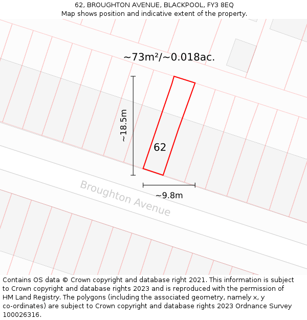 62, BROUGHTON AVENUE, BLACKPOOL, FY3 8EQ: Plot and title map