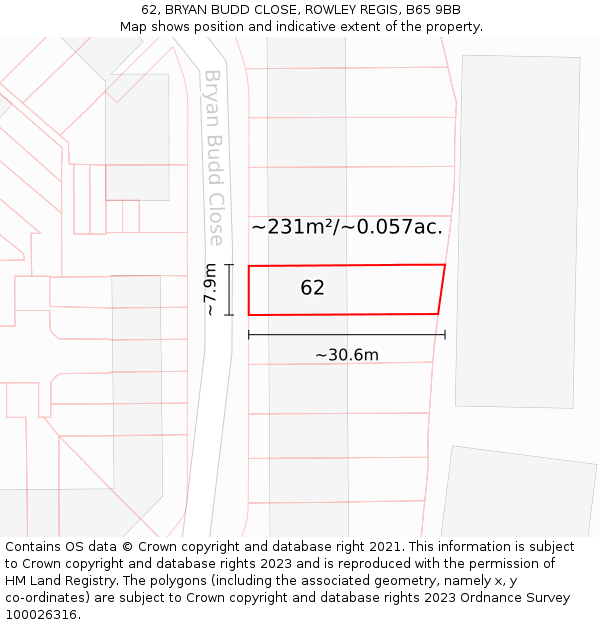 62, BRYAN BUDD CLOSE, ROWLEY REGIS, B65 9BB: Plot and title map