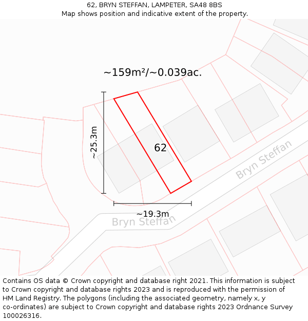 62, BRYN STEFFAN, LAMPETER, SA48 8BS: Plot and title map