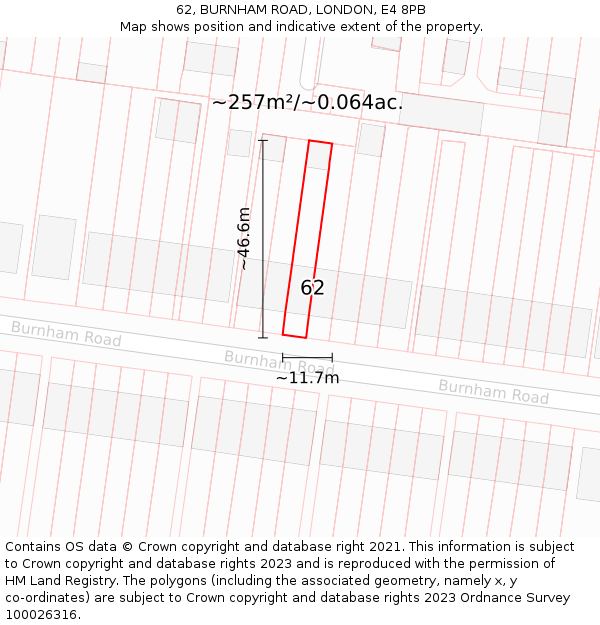 62, BURNHAM ROAD, LONDON, E4 8PB: Plot and title map