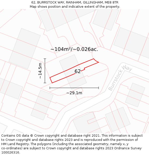 62, BURRSTOCK WAY, RAINHAM, GILLINGHAM, ME8 8TR: Plot and title map