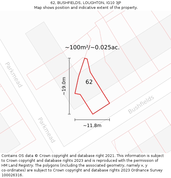 62, BUSHFIELDS, LOUGHTON, IG10 3JP: Plot and title map