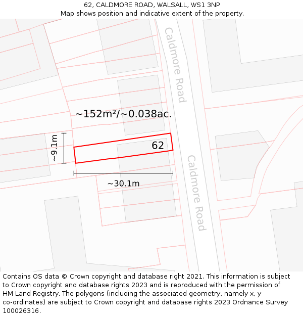62, CALDMORE ROAD, WALSALL, WS1 3NP: Plot and title map