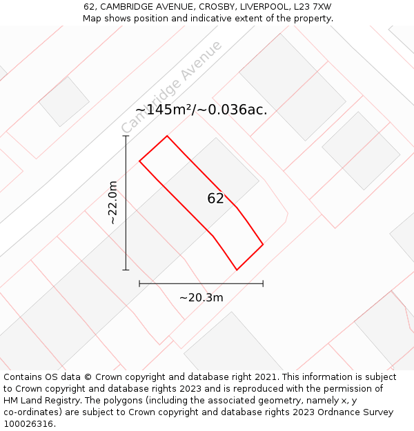 62, CAMBRIDGE AVENUE, CROSBY, LIVERPOOL, L23 7XW: Plot and title map