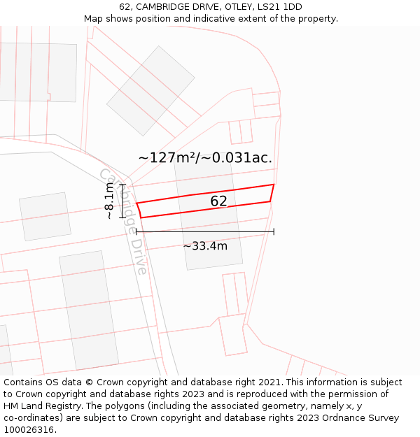62, CAMBRIDGE DRIVE, OTLEY, LS21 1DD: Plot and title map