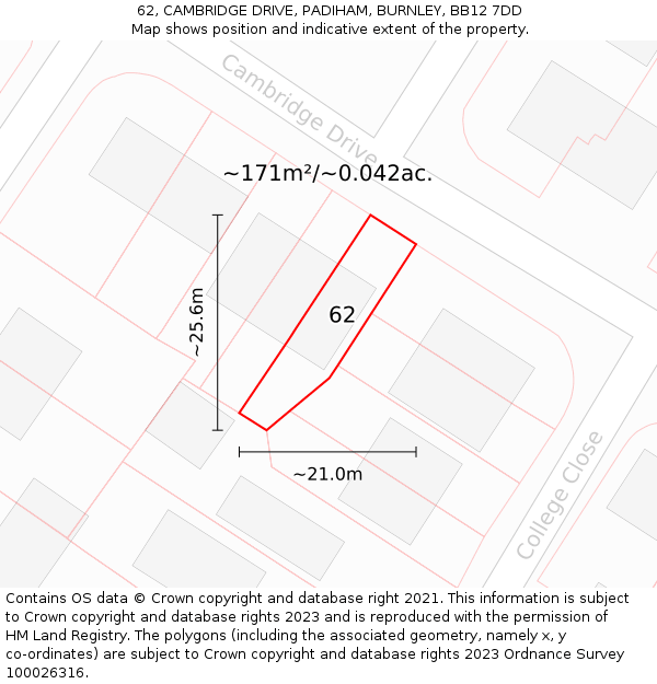 62, CAMBRIDGE DRIVE, PADIHAM, BURNLEY, BB12 7DD: Plot and title map