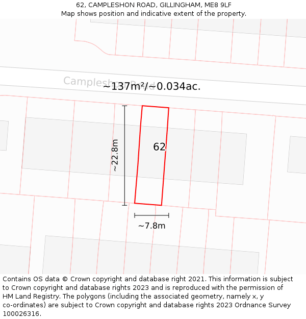 62, CAMPLESHON ROAD, GILLINGHAM, ME8 9LF: Plot and title map