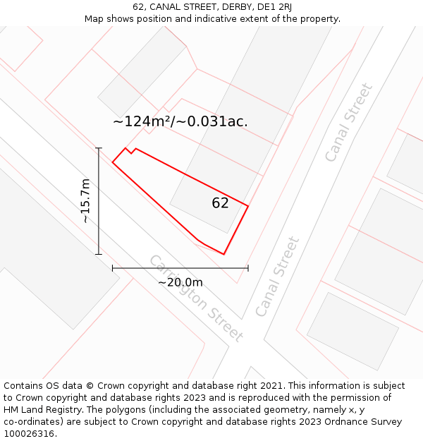 62, CANAL STREET, DERBY, DE1 2RJ: Plot and title map
