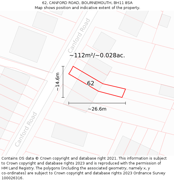 62, CANFORD ROAD, BOURNEMOUTH, BH11 8SA: Plot and title map
