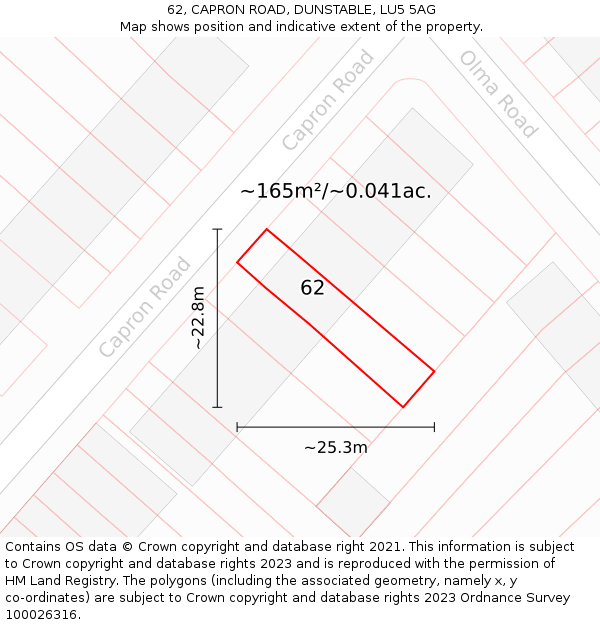 62, CAPRON ROAD, DUNSTABLE, LU5 5AG: Plot and title map