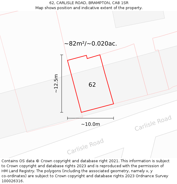 62, CARLISLE ROAD, BRAMPTON, CA8 1SR: Plot and title map