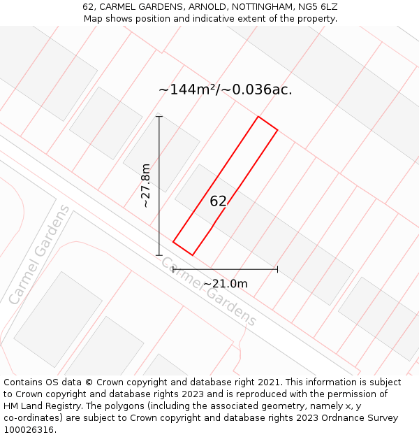 62, CARMEL GARDENS, ARNOLD, NOTTINGHAM, NG5 6LZ: Plot and title map