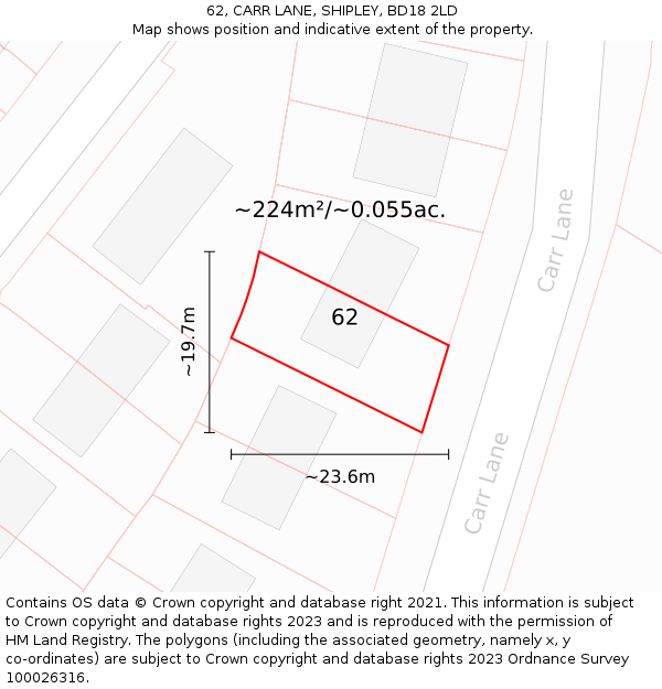 62, CARR LANE, SHIPLEY, BD18 2LD: Plot and title map