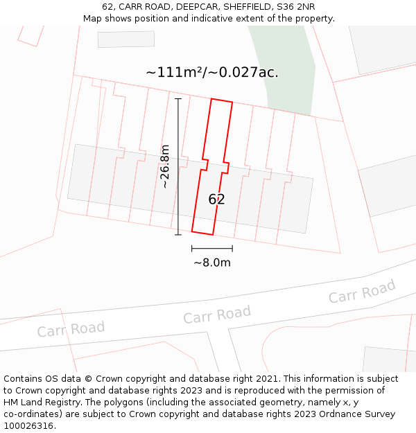 62, CARR ROAD, DEEPCAR, SHEFFIELD, S36 2NR: Plot and title map
