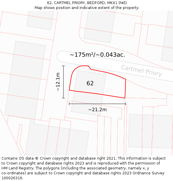 62, CARTMEL PRIORY, BEDFORD, MK41 0WD: Plot and title map