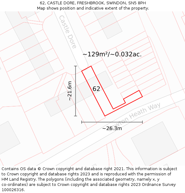 62, CASTLE DORE, FRESHBROOK, SWINDON, SN5 8PH: Plot and title map
