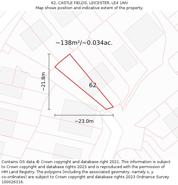 62, CASTLE FIELDS, LEICESTER, LE4 1AN: Plot and title map