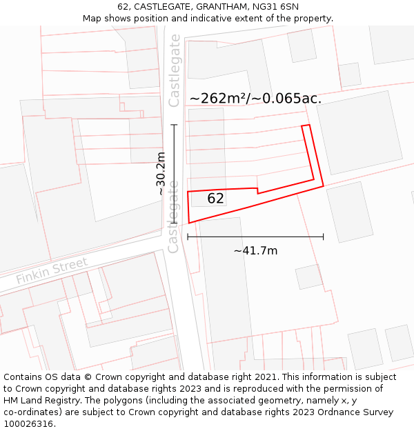 62, CASTLEGATE, GRANTHAM, NG31 6SN: Plot and title map