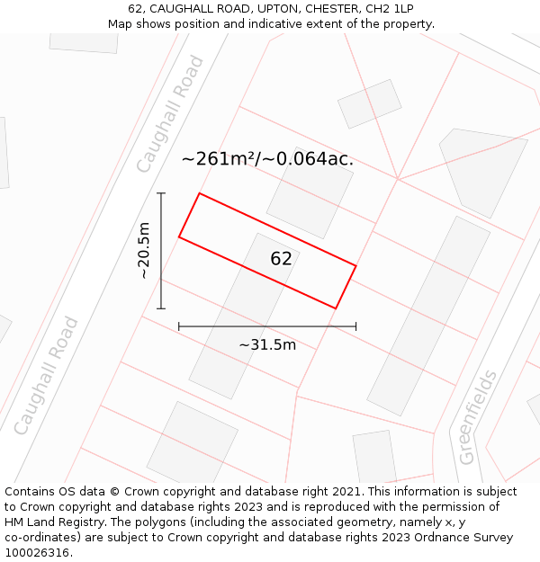 62, CAUGHALL ROAD, UPTON, CHESTER, CH2 1LP: Plot and title map