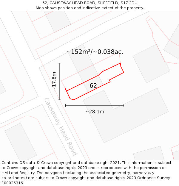 62, CAUSEWAY HEAD ROAD, SHEFFIELD, S17 3DU: Plot and title map