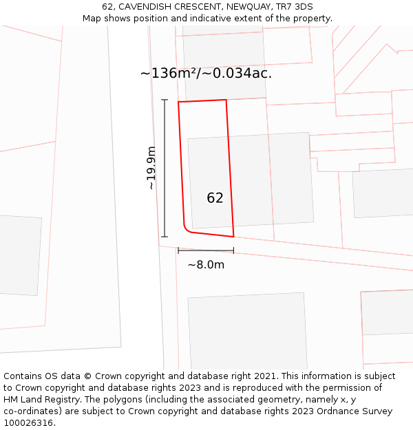 62, CAVENDISH CRESCENT, NEWQUAY, TR7 3DS: Plot and title map